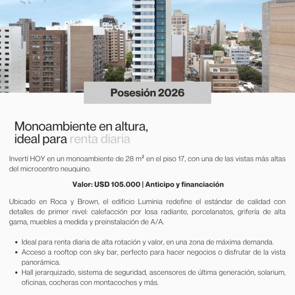 LUMINIA | Monoambiente | Ciudad de Neuquen