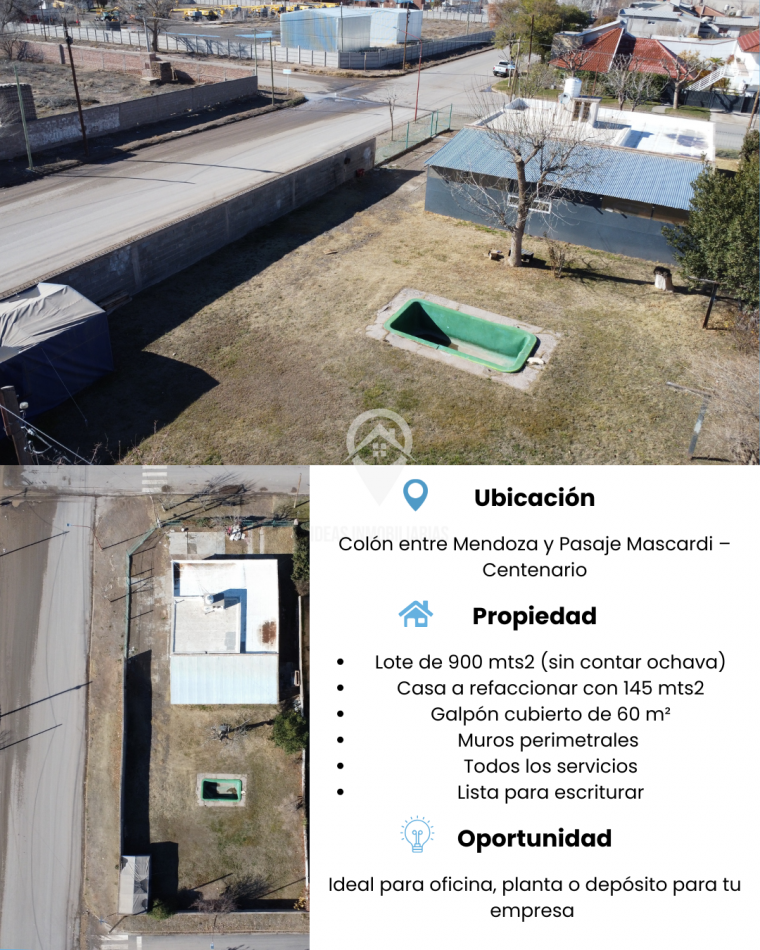 En esquina: Terreno de 900 m² con casa a refaccionar | Centenario